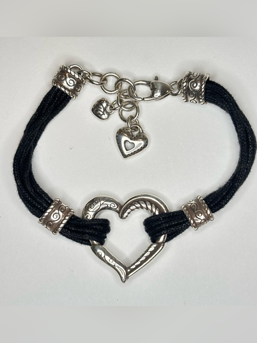Brighton Heritage Open Heart Bracelet, Silver Plated with Black Cord